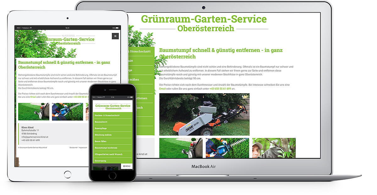 Responsive Website für Kinzl Grünraum- & Gartenpflege